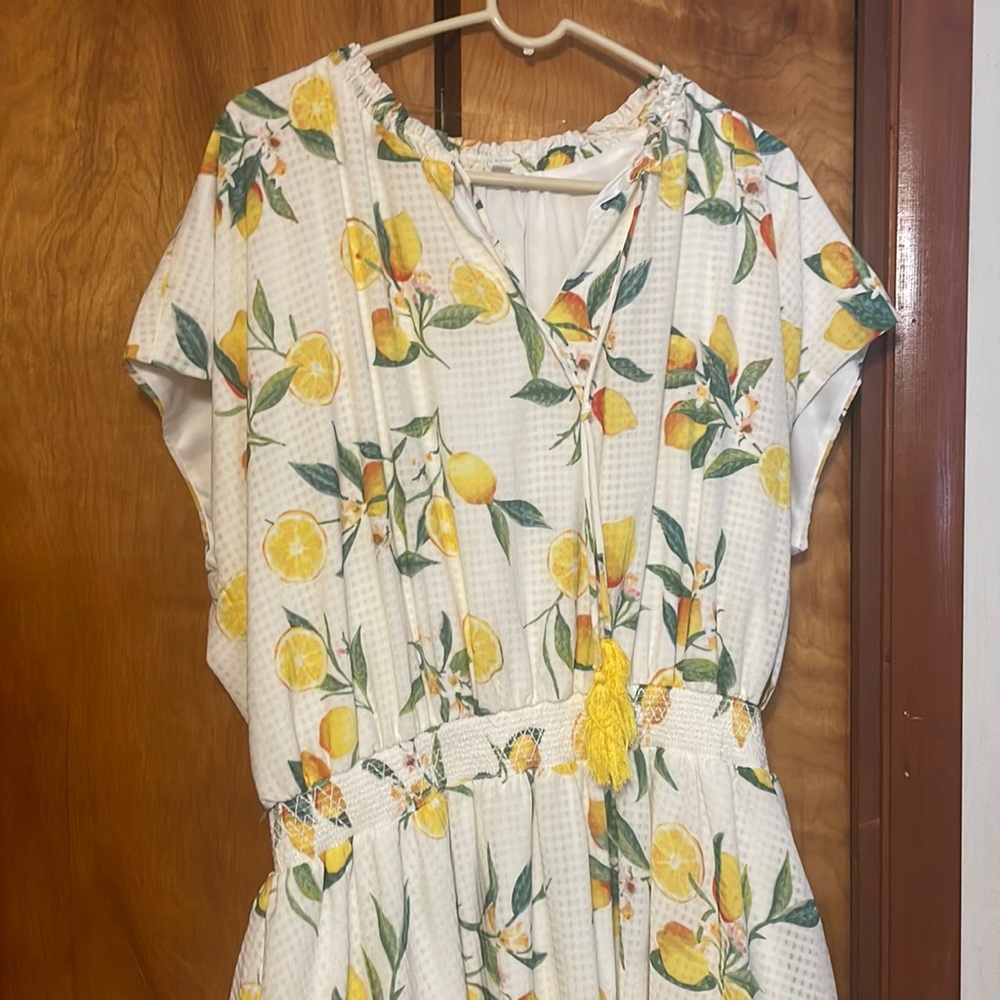 OPHELIA ROE White Lemon Print Dress Plus Size 3X